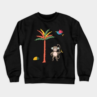 Monkey and banana with tropical bird, beetle and palm tree - kids décor and stickers Crewneck Sweatshirt